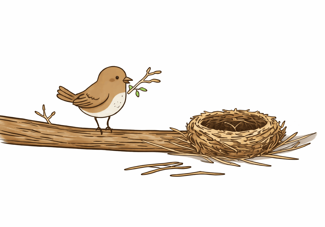 A bird building its nest little by little